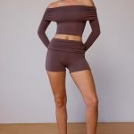Fold-Over Mini Shorts in Taupe Brown