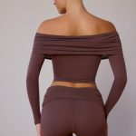 Fold-Over Mini Shorts in Taupe Brown - Image 2