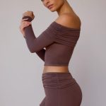 Fold-Over Mini Shorts in Taupe Brown - Image 3