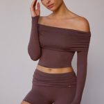 Fold-Over Mini Shorts in Taupe Brown - Image 5