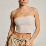 Overlap Bandeau Crop Top in Beige