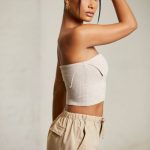 Overlap Bandeau Crop Top in Beige - Image 3