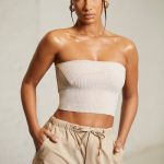 Overlap Bandeau Crop Top in Beige - Image 5