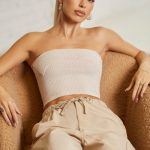 Overlap Bandeau Crop Top in Beige - Image 6