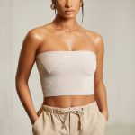 Overlap Bandeau Crop Top in Beige - Image 7