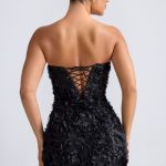 Floral-Appliqu?? Bandeau A-Line Mini Dress in Black - Image 2