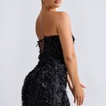 Floral-Appliqu?? Bandeau A-Line Mini Dress in Black - Image 3