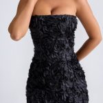 Floral-Appliqu?? Bandeau A-Line Mini Dress in Black - Image 4