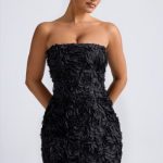 Floral-Appliqu?? Bandeau A-Line Mini Dress in Black - Image 5