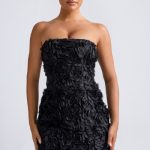 Floral-Appliqu?? Bandeau A-Line Mini Dress in Black - Image 6