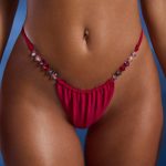 Bead-Embellished Drawstring Thong Bikini Bottoms in Raspberry Pink - Image 4