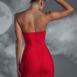 Lace Up Bandeau Mini Dress in Red - Image 2