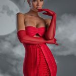 Lace Up Bandeau Mini Dress in Red - Image 5