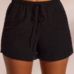 Crinkle Textured Beach Shorts in Black - Image 5