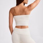 Bandeau Chunky Knit Crop Top in Cream - Image 2