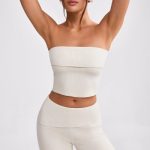 Bandeau Chunky Knit Crop Top in Cream - Image 5