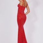 Embellished Corset Fishtail Evening Gown in Fire Red - Image 7