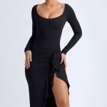 Modal Ruffled Midaxi Dress in Black - Image 6