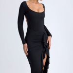 Modal Ruffled Midaxi Dress in Black - Image 9