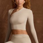 Asymmetric Draped Long-Sleeve Top in Light Grey - Image 2