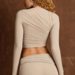 Asymmetric Draped Long-Sleeve Top in Light Grey - Image 3
