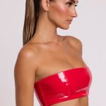 Vinyl Bandeau Bralette in Fire Red - Image 3
