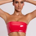 Vinyl Bandeau Bralette in Fire Red - Image 4