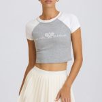 Graphic-Print Cropped T-Shirt in Grey Marl