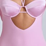 Cowl-Neck A-Line Mini Dress in Baby Pink - Image 4