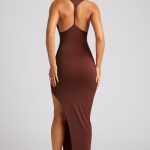 Multiwear Cowl Neck Wrap Over Evening Gown in Chocolate Brown - Image 2