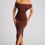 Multiwear Cowl Neck Wrap Over Evening Gown in Chocolate Brown - Image 5