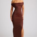 Multiwear Cowl Neck Wrap Over Evening Gown in Chocolate Brown - Image 9