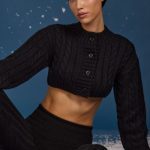 Cable-Knit Cropped Cardigan in Black
