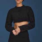 Cable-Knit Cropped Cardigan in Black - Image 6