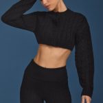 Cable-Knit Cropped Cardigan in Black - Image 7