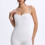 Sweetheart-Neck Low-Back Unitard in White