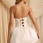 Convertible Bow-Detail Bubble Hem Midaxi Dress in Ivory - Image 2