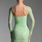 Embellished Draped Cowl-Neck Mini Dress in Pistachio - Image 2