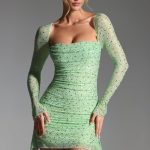 Embellished Draped Cowl-Neck Mini Dress in Pistachio - Image 6