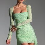 Embellished Draped Cowl-Neck Mini Dress in Pistachio - Image 7