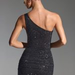 Embellished One-Shoulder Mini Dress in Black - Image 2