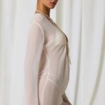 Pearl-Detail Cowl-Neck Micro Mini Dress in Pearl White - Image 3
