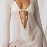 Pearl-Detail Cowl-Neck Micro Mini Dress in Pearl White - Image 4