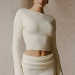 Ribbed-Knit Slash-Neck Top in Ivory - Image 2