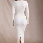 Ribbed-Knit Slash-Neck Top in Ivory - Image 3