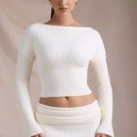 Ribbed-Knit Slash-Neck Top in Ivory - Image 6