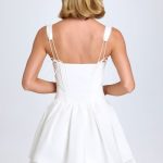 Pintucked Lace-Up Corset Mini Dress in White - Image 3