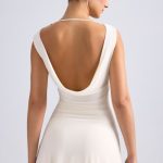 Off-Shoulder Cowl-Back A-Line Mini Dress in Ivory - Image 2
