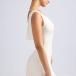 Off-Shoulder Cowl-Back A-Line Mini Dress in Ivory - Image 3