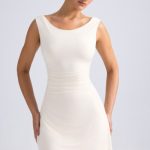 Off-Shoulder Cowl-Back A-Line Mini Dress in Ivory - Image 5